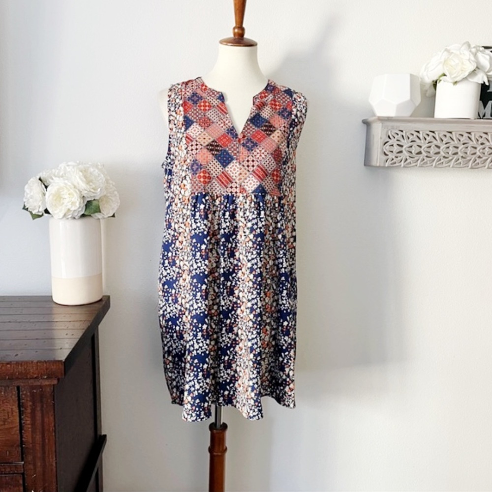 Umgee patchwork floral print sleeveless shift dress size small new with tags